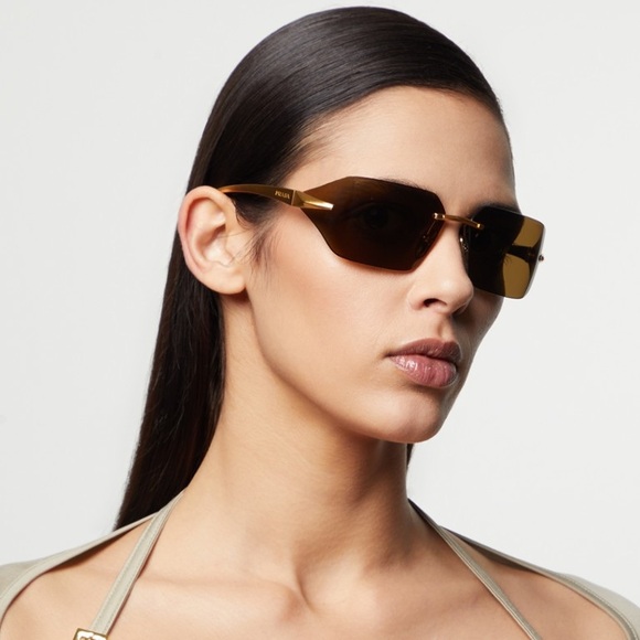 NEW PRADA SPR A55 15N01T GOLD GREEN RIMLESS PRA55S 15N01T UNISEX PRADA SUNGLASSE - Picture 3 of 11